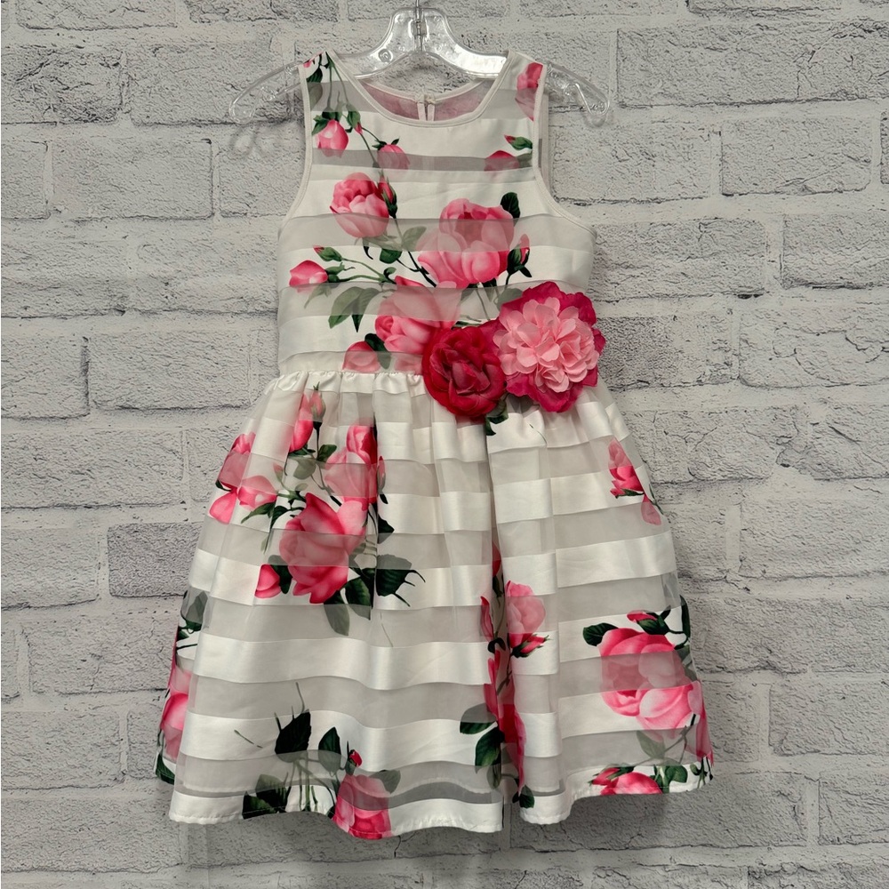 Pastourelle by Pippa & Julie White Floral Dress Girls Size 7.